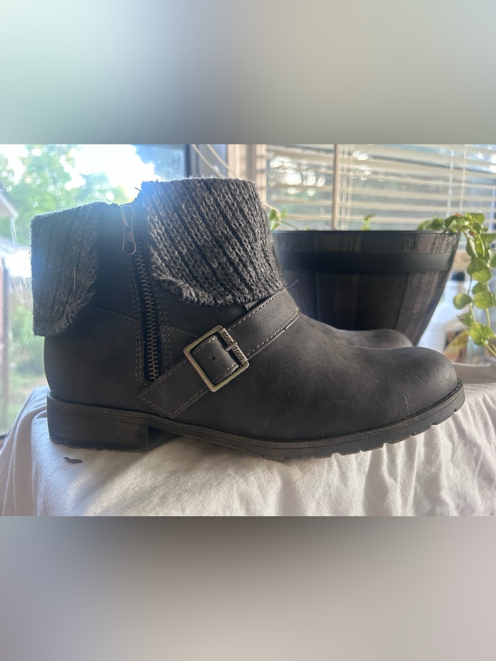 Rocket dog Black Ankle Boot with Knit Cuff and Buckle